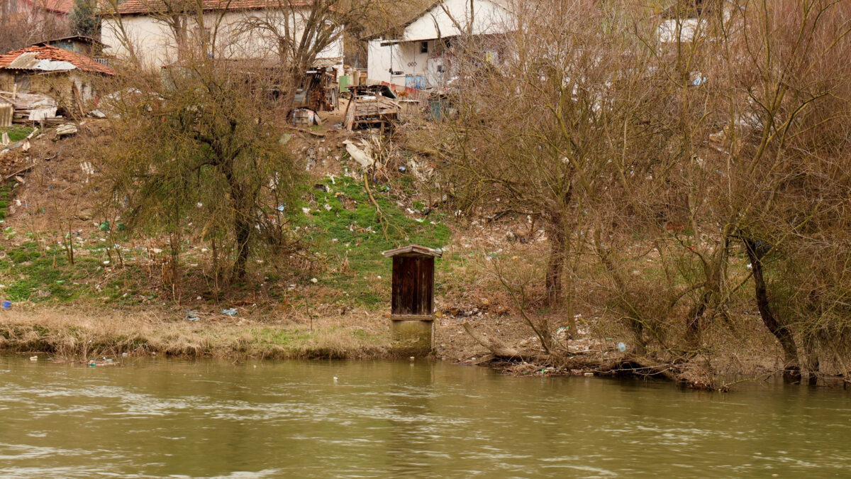 Around 26% of the population along the course of the Vardar River and its tributaries—an area covering about 80% of all water bodies in Macedonia—uses septic systems. An illustration of the Vardar River in the village of Taor near Skopje